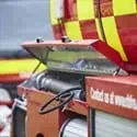 Close up of fire engine equipment hose reel