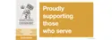 A graphic with the Armed Forces Covenant logo saying 'employer recognition scheme - gold award' and 'proudly supporting those who serve' in a gold box
