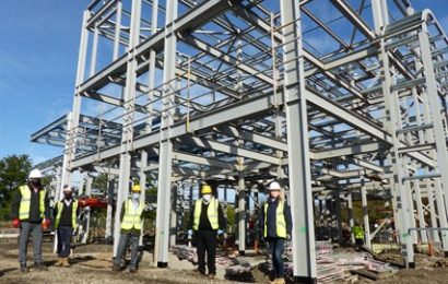 Councillor Colin Dudley, Chairman of Royal Berkshire Fire Authority and Councillor Angus Ross, Lead Member for Strategic Assets receive a tour of the site from Contractors Knights Brown and Alex Brown, Head of Property Capital Projects and Estates