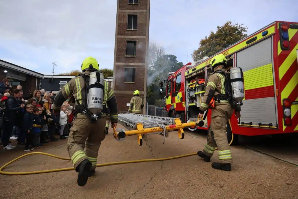 Firefighters during a ladder drill at Bracknell Fire Station