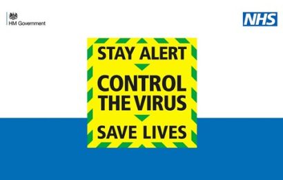 Government Coronavirus banner with the NHS logo. It says the words "Stay alert save lives"