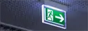 Fire exit sign on ceiling