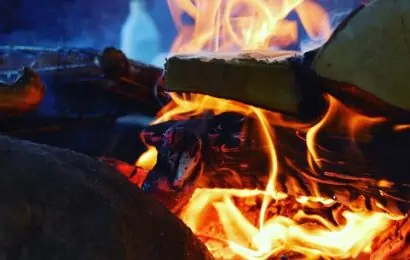 Close up of the flames of a bonfire