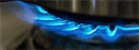 Blue flames on a lit gas hob