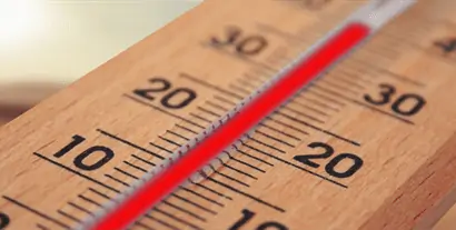 Thermometer with red dial pointing to 40 degrees