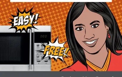 Been together a while? Make it official. A woman smiles next to a microwave.