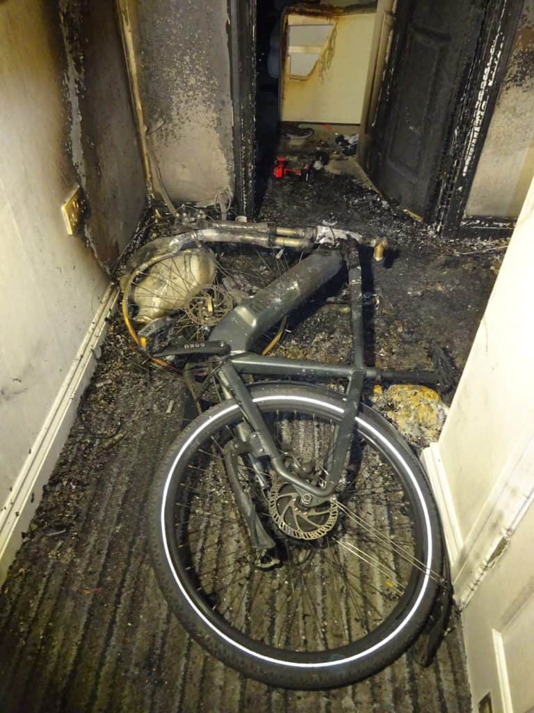 Fire damage to residential property following an e-bike fire