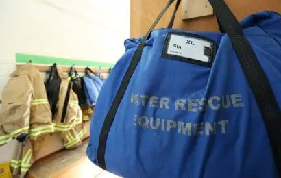 Image of water rescue kit hanging in a fire station