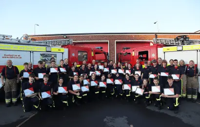 Berkshire Fire Cadets with their instructors at Newbury Fire Station