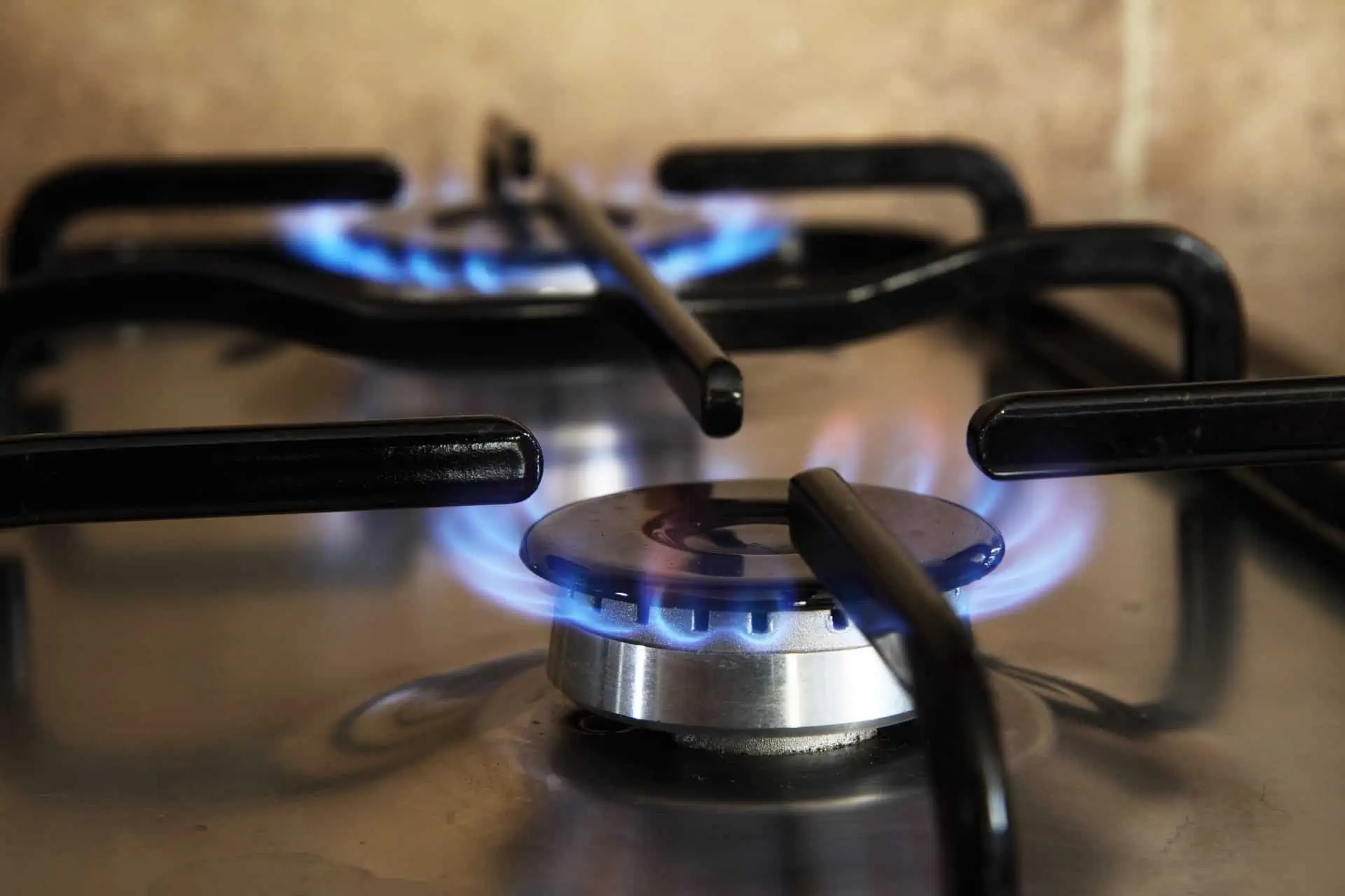 Blue flame on a gas stove cooker