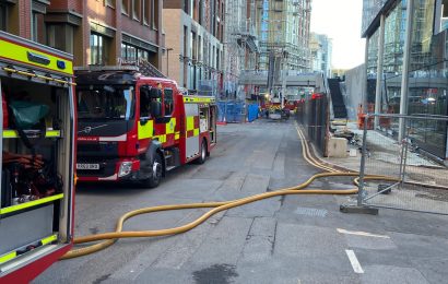 Fire engine on the road in central reading