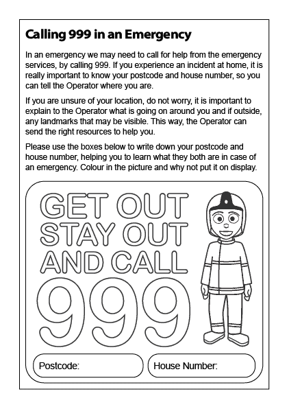 A firefighter girl with safety message "Get out, stay out and call 999" from Royal Berkshire Fire an.