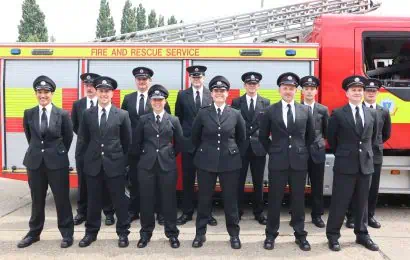 group of Wholetime Firefighters stood wearing undress uniform