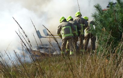 firefighters putting out a grassland fire