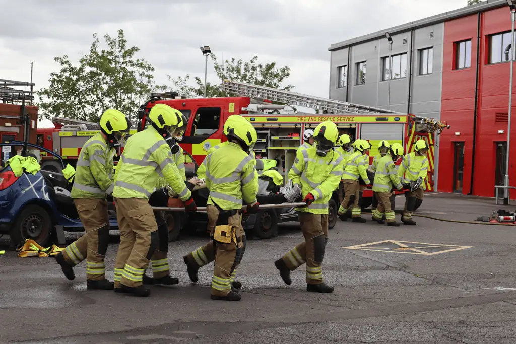 Firefighters during a road traffic collision demonstration.